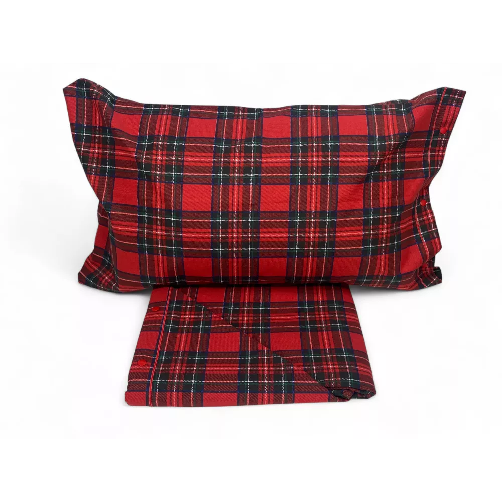 Red Tartan Flannel Sheet Set - 100% Cotton Fleece - Made in Italy