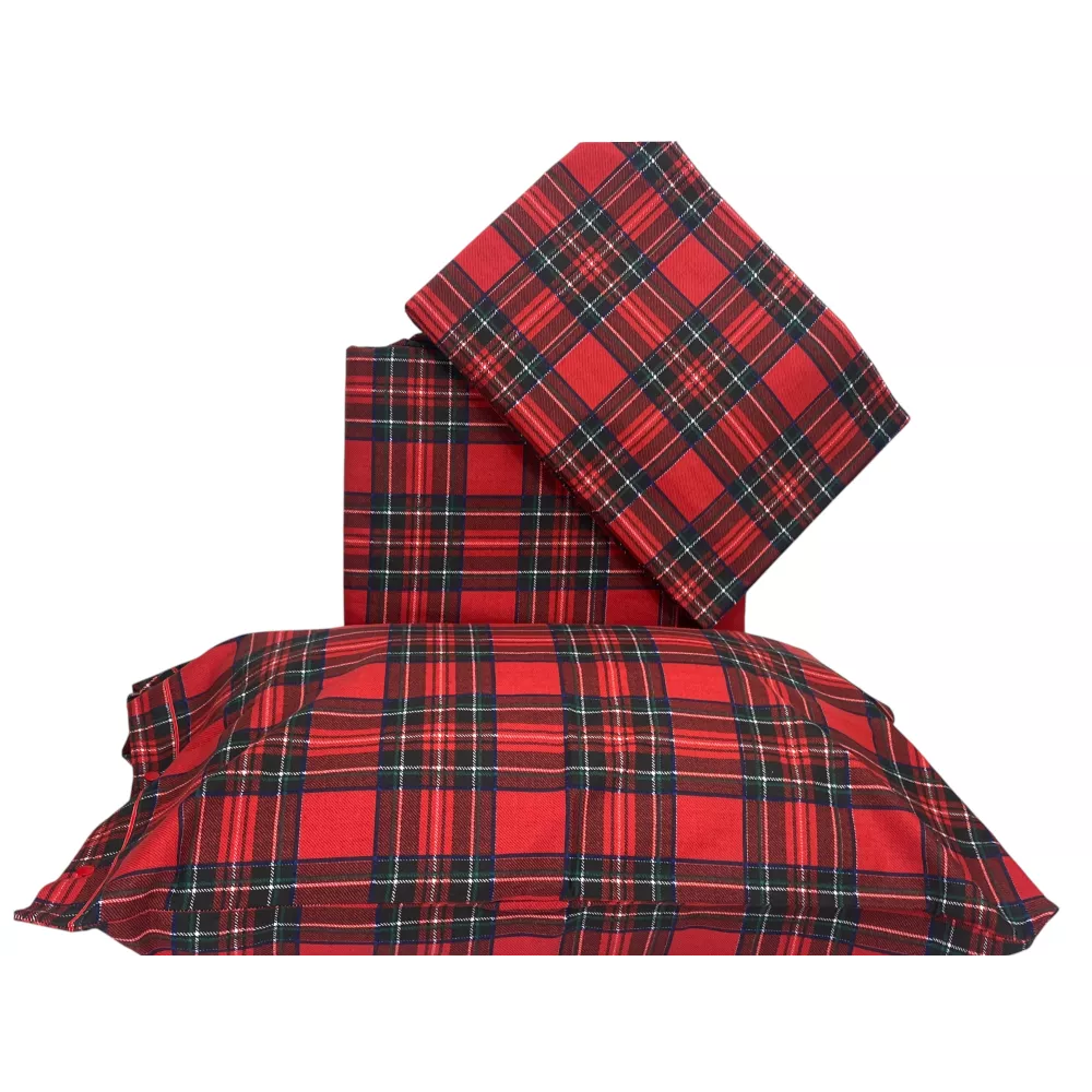 Funda nórdica doble de tartán rojo - Franela 100% algodón - Solapa extra 40 cm - Made in Italy
