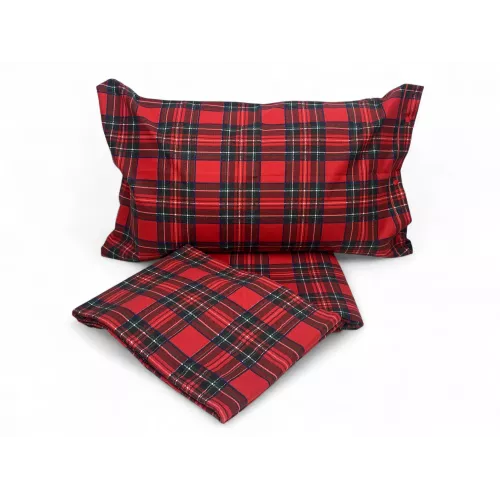 Copripiumino Matrimoniale Tartan Rosso - Flanella Cotone 100% - Patella Extra 40 cm - Made in Italy
