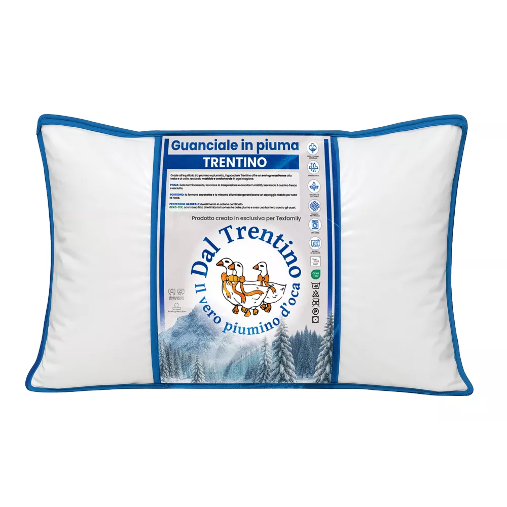 Cortina goose down pillow 50x80 in zip bag, bed pillow 1000g Dal Trentino