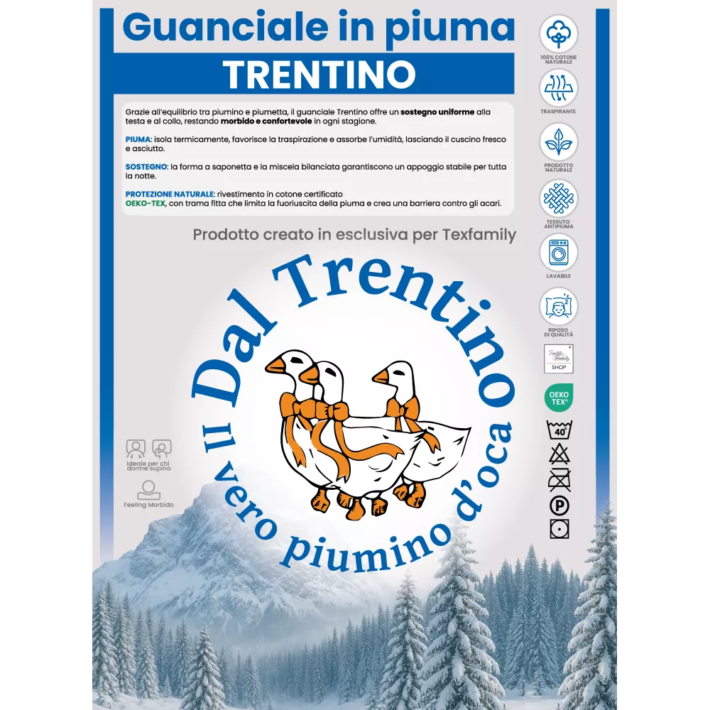 Trentino Gänsedaunenkissen 50x80 - Bettkissen 1000g