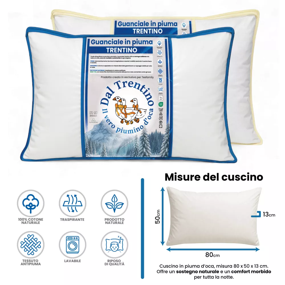 Trentino Gänsedaunenkissen 50x80 - Bettkissen 1000g