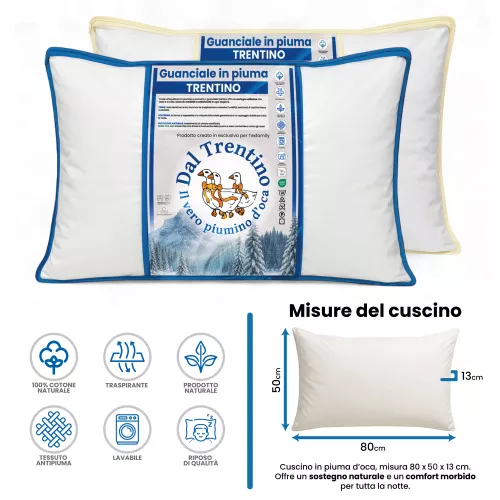 Cuscino in Piuma d'Oca Trentino 50x80 - Guanciale Letto 1000g