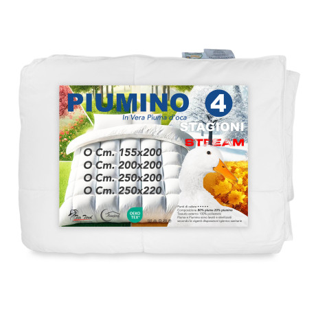 Piumino d’Oca Stream 4 Stagioni sul letto - imbottitura 80% piuma 20% piumino, calore modulabile tutto l’anno