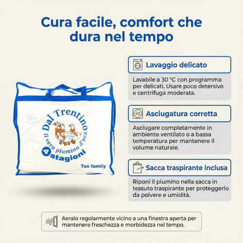 Piumino d’Oca Trentino 4 Stagioni, 2 Piumini Separabili, Soffice e Versatile