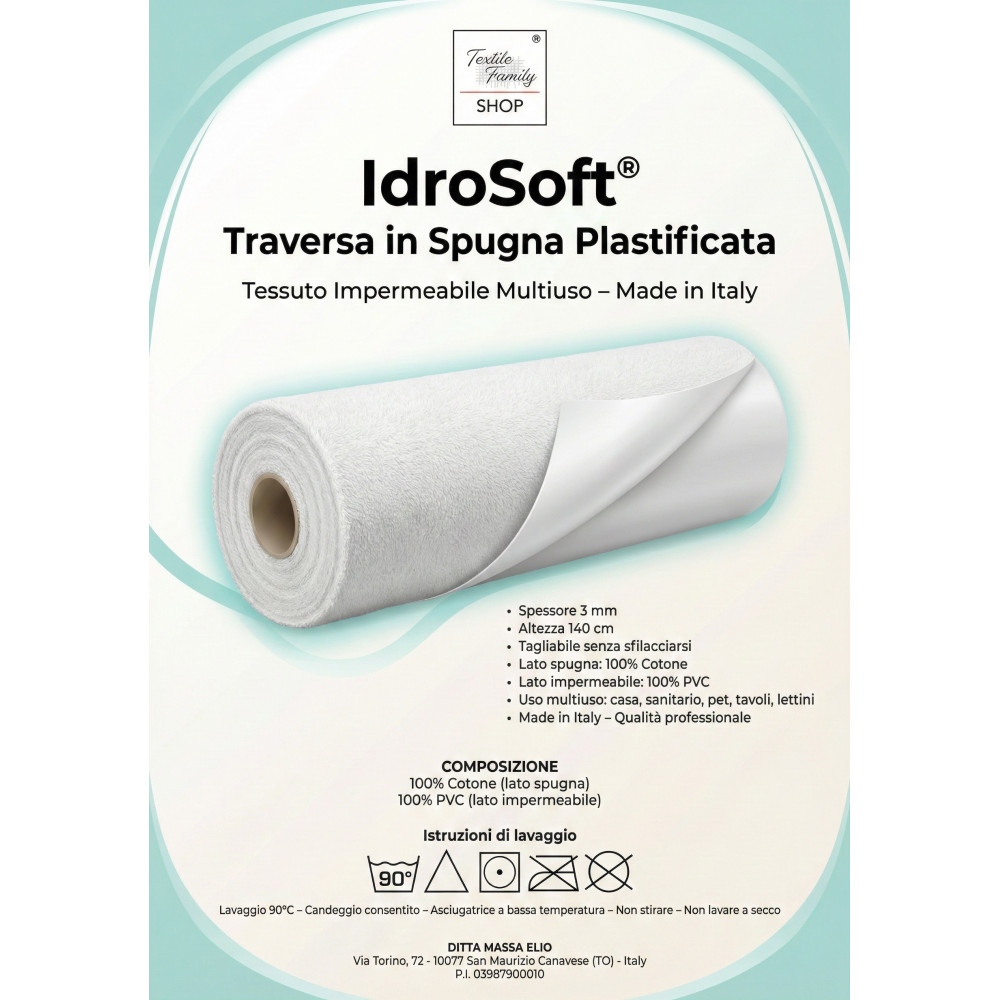 Tessuto Impermeabile Spugna Cotone PVC 3mm - Coprimaterasso, Salva Divano - Made in Italy