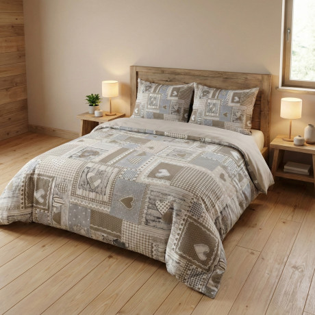 Tiroler Bettbezug Herzen Aprica Beige – Baumwolle 100% Made in Italy
