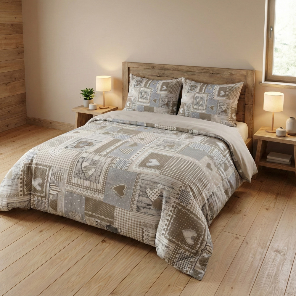 Copripiumino Tirolese Cuori Aprica Beige – Cotone 100% Made in Italy