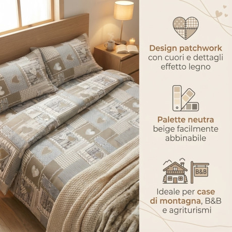 Tiroler Bettbezug Herzen Aprica Beige – Baumwolle 100% Made in Italy 2