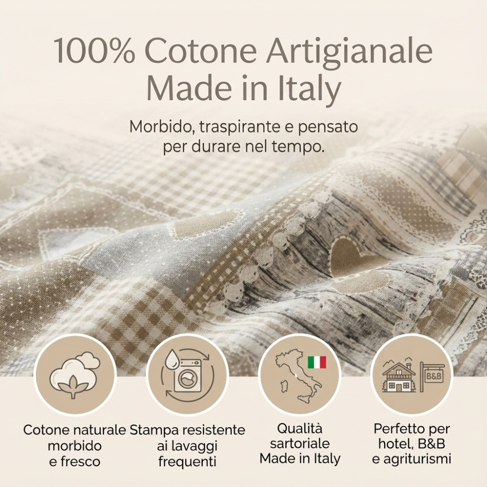 Tiroler Bettbezug Herzen Aprica Beige – Baumwolle 100% Made in Italy
