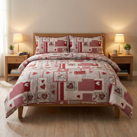 Housse de couette tyrolienne Hearts Aprica Bordeaux – 100 % coton Made in Italy