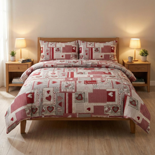 Tyrolean Duvet Cover Hearts Aprica Bordeaux – 100% Cotton Made in Italy