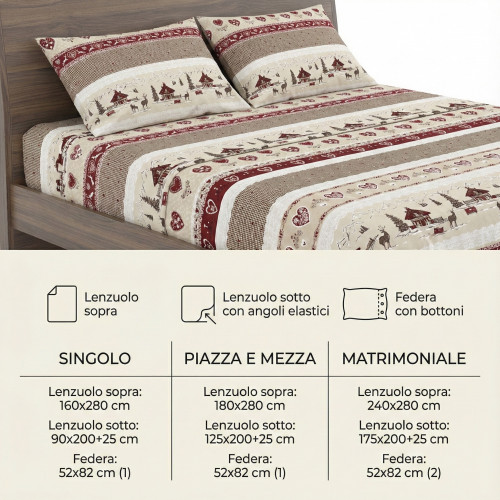 Ensemble de draps Valbadia 100 % coton style montagne fabriqué en Italie