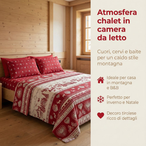 Conjunto de sábanas tirolesas Chalet rojo 100% algodón