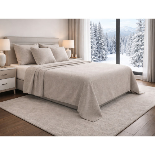 Ensemble de draps d’hiver en flanelle en coton pur Boy Beige, chaud et anti-boulochage