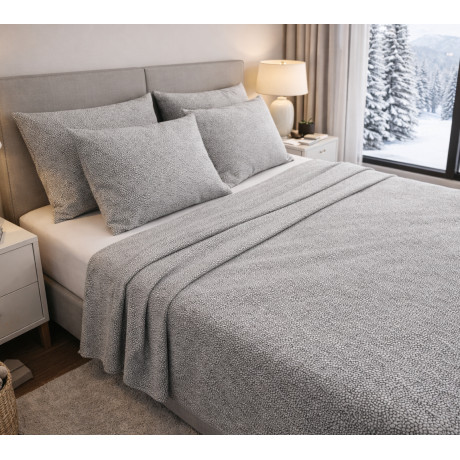 Ensemble draps d’hiver en flanelle de coton gris pur, chaud et anti-boulocherage