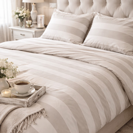 Striped duvet cover on beige in natural color 2
