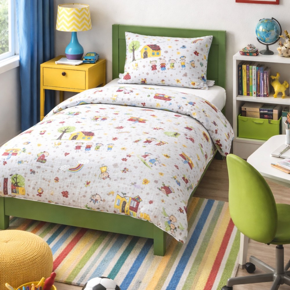 HOUSSE DE COUETTE MARIONNETTES ENFANTS garçons FAMILLE en pur coton
