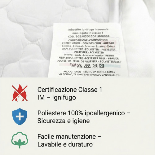 Piumino SINTETICO INVERNALE IGNIFUGO Fuego Antifiamma Made in Italy OMOLOGATO