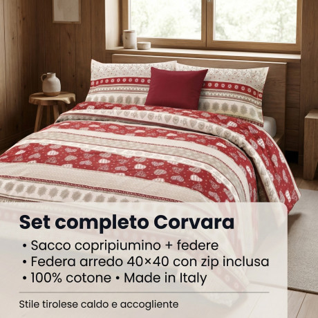 Funda nórdica tirolina dis. CORVARA MONTAGNA en puro algodón Made in Italy 2