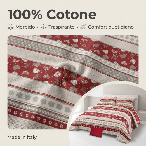 Funda nórdica tirolina dis. CORVARA MONTAGNA en puro algodón Made in Italy