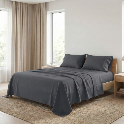 Completo Lenzuola 100% Cotone Grigio Piombo, Made in Italy, Lavabile