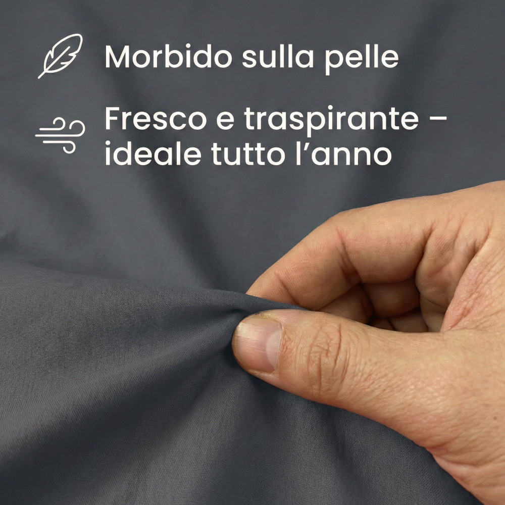 Ensemble de draps 100% coton gris plomb, fabriqué en Italie, lavable