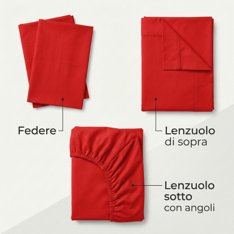 STRONG SHEETS sheet SET solid color RED pure COTTON Made in Italy 2
