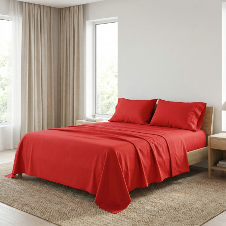 JUEGO DE SÁBANAS SÁBANAS FUERTE color sólido ROJO ALGODÓN puro Made in Italy