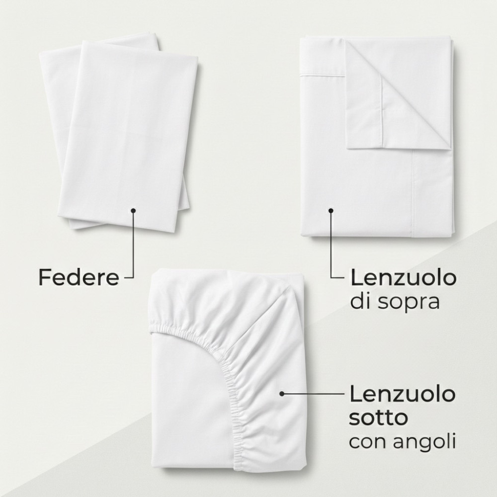 Set de Draps de Lit en Coton en couleur unie blanc STRONG fabriqué en Italie