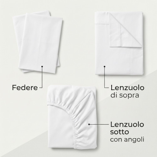 Juego de sábanas STRONG SHEETS color liso BLANCO puro ALGODÓN Made in Italy