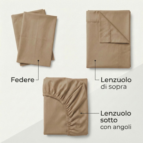 COMPLETO lenzuolo STRONG LENZUOLA tinta unita NOCCIOLA puro COTONE Made in Italy 2