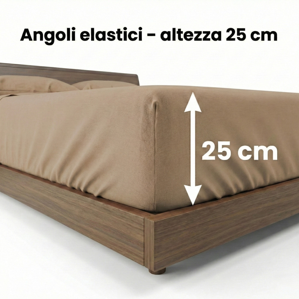 LAKEN-SET STRONG SHEETS einfarbig HASELNUSS reine BAUMWOLLE Made in Italy