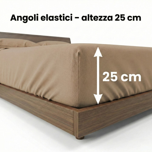 JUEGO DE SÁBANAS SÁBANAS FUERTES color liso AVELLANA puro ALGODÓN Hecho en Italia