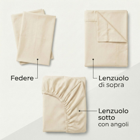 JUEGO DE SÁBANAS SÁBANAS FUERTES color liso CREMA ALGODÓN puro Hecho en Italia 2