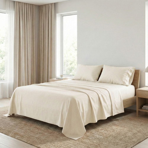 BETTLAKEN-SET STARKE BETTLAKEN einfarbig CREME reine BAUMWOLLE Made in Italy