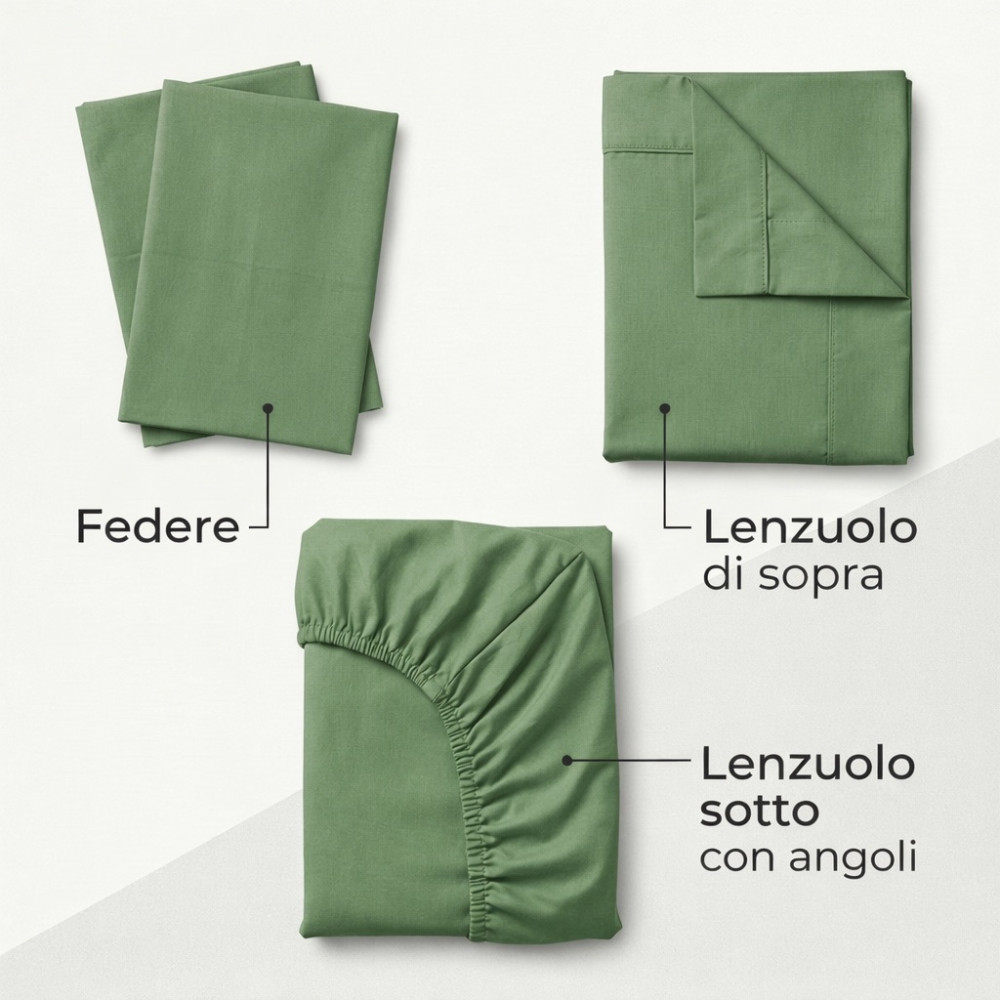 COMPLETO lenzuolo STRONG LENZUOLA tinta unita VERDE PRATERIA puro COTONE Made in Italy