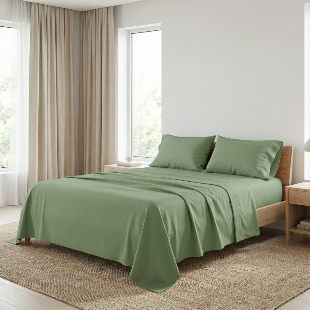 LAKEN-SET STRONG SHEETS uni PRAIRIE GRÜN REINE BAUMWOLLE Made in Italy