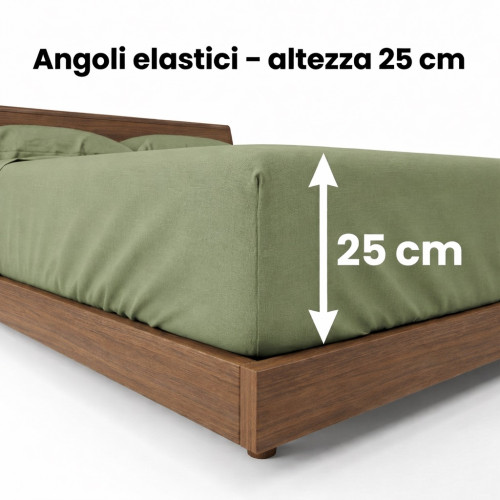 JUEGO DE SÁBANAS SÁBANAS FUERTES liso PRAIRIE GREEN puro ALGODÓN Hecho en Italia