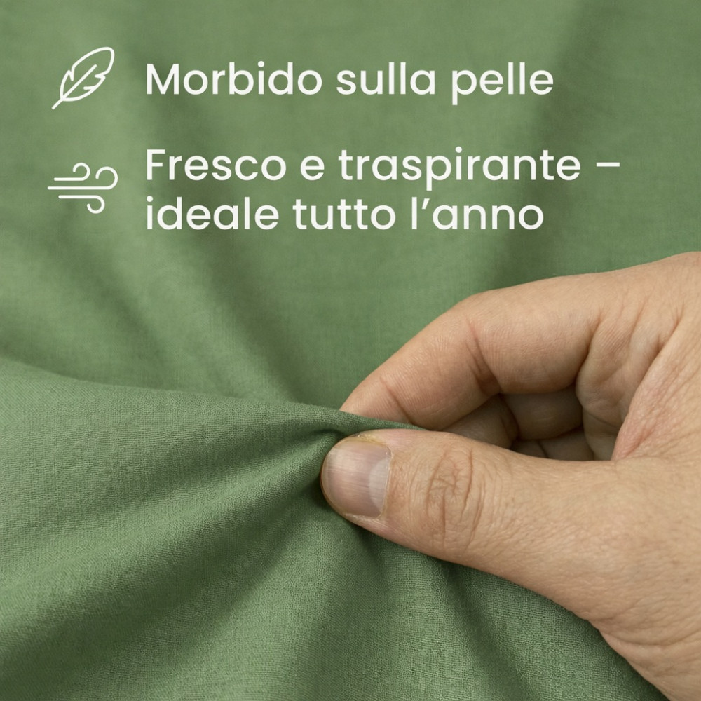 LAKEN-SET STRONG SHEETS uni PRAIRIE GRÜN REINE BAUMWOLLE Made in Italy