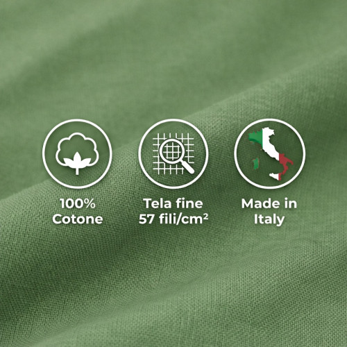 JUEGO DE SÁBANAS SÁBANAS FUERTES liso PRAIRIE GREEN puro ALGODÓN Hecho en Italia