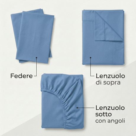 STRONG SHEETS sheet set solid color LIGHT BLUE pure COTTON Made in Italy 2