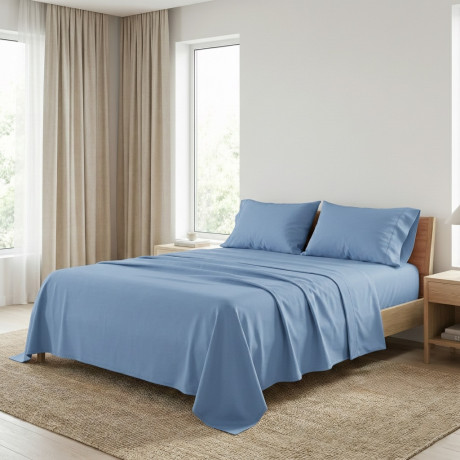Juego de sábanas STRONG SHEETS color liso AZUL CLARO puro ALGODÓN Made in Italy