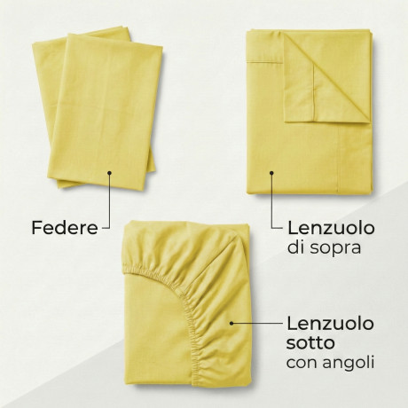 COMPLETO lenzuolo STRONG LENZUOLA tinta unita GIALLO puro COTONE Made in Italy 2