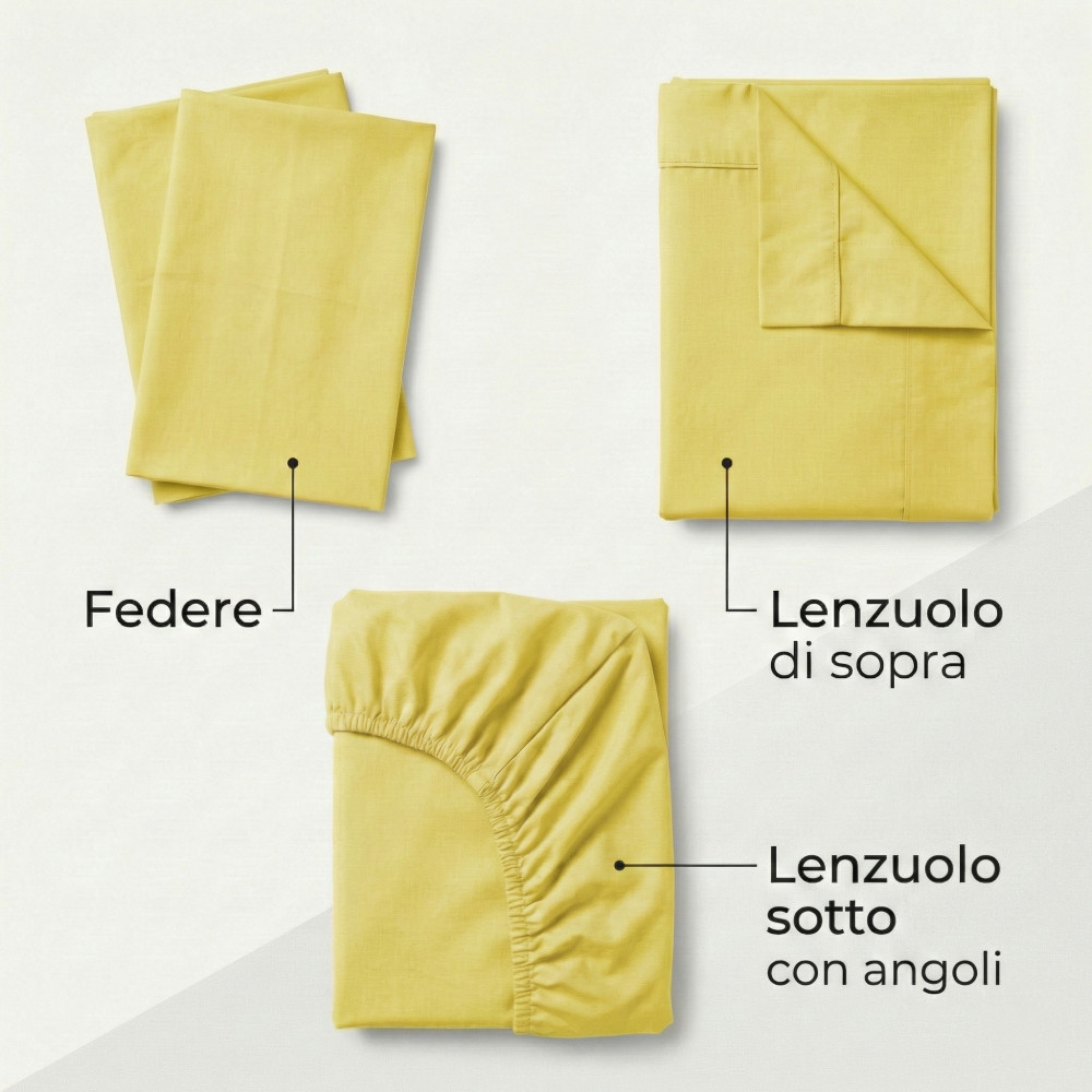 Set de Draps de Lit en Coton en couleur unie jaune STRONG fabriqué en Italie