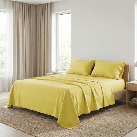 JUEGO DE SÁBANAS SÁBANAS FUERTES color liso AMARILLO ALGODÓN puro Hecho en Italia