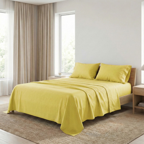 JUEGO DE SÁBANAS SÁBANAS FUERTES color liso AMARILLO ALGODÓN puro Hecho en Italia