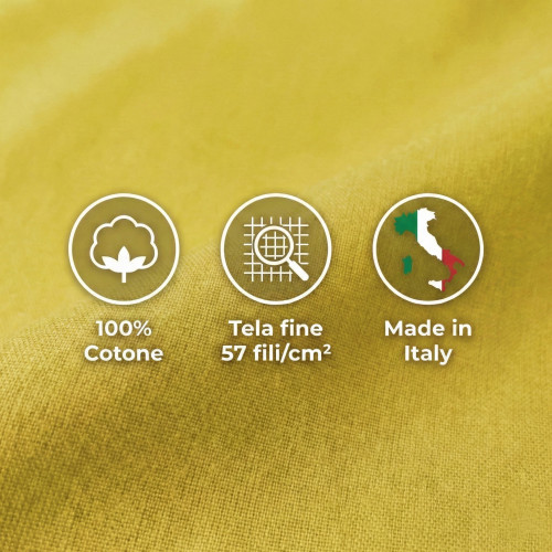 JUEGO DE SÁBANAS SÁBANAS FUERTES color liso AMARILLO ALGODÓN puro Hecho en Italia