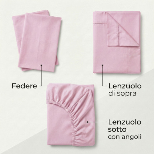 Set de Draps de Lit en Coton en couleur unie rose STRONG fabriqué en Italie