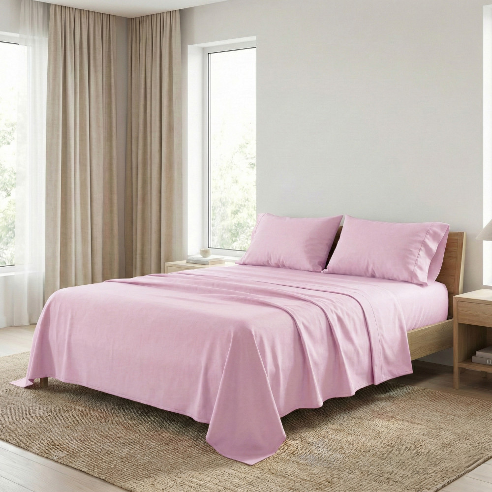 SHEET SET STRONG SHEETS solid color PINK pure COTTON Made in Italy